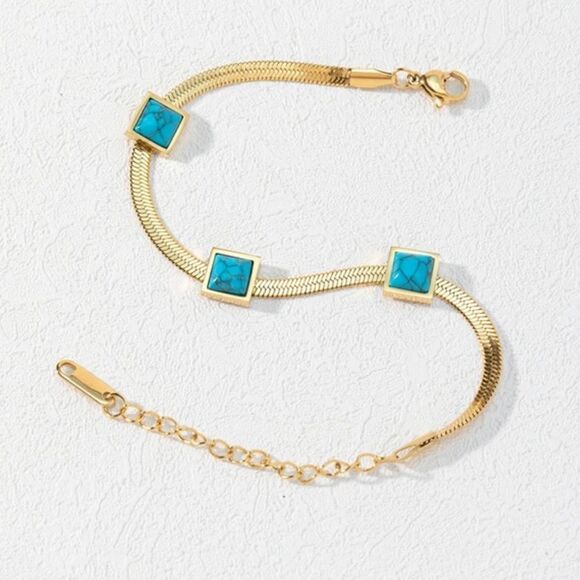 Gold and Turquoise bracelet N943 - Picture 3 of 6
